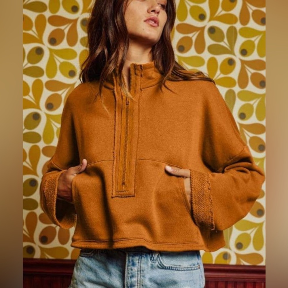 Bucket List Cropped Knit Sweatshirt - Burnt Orange - Medium